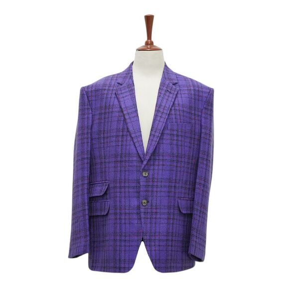 Mens 48R Plaid Wool Blazer Sport Coat Purple Pink Preppy Statement Formal